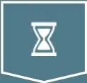 A blue and white icon of an hourglass